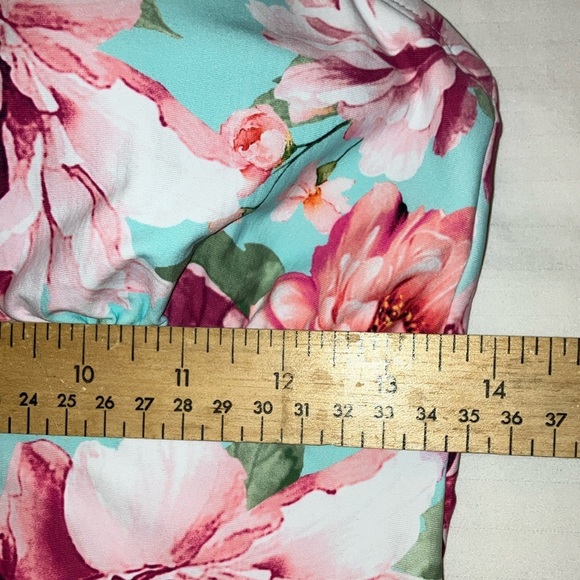 Size medium Blue and Green Floral Halter Sleeveless Tank swim bathing suit Top - Picture 8 of 10